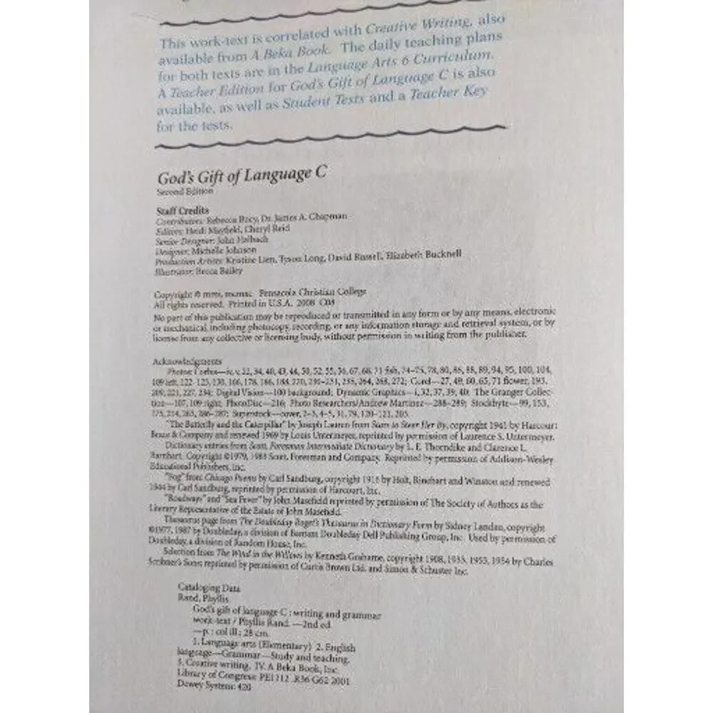 A Beka God's Gift‎ of Language C - Teacher Edition Second Edition and Test Key